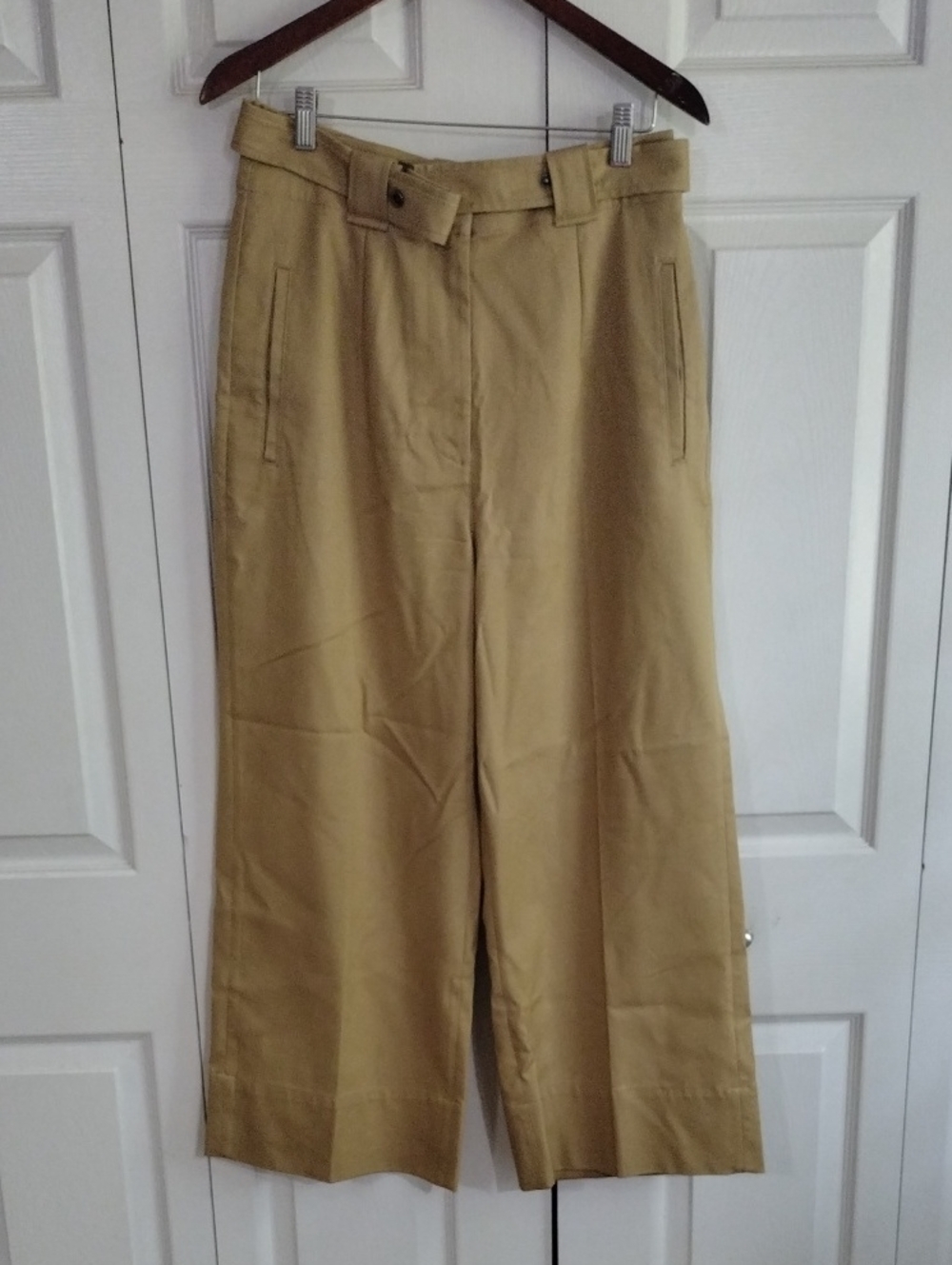 Banana Republic Wide Leg Cropped Pants High Rise Belt Cotton Size 8